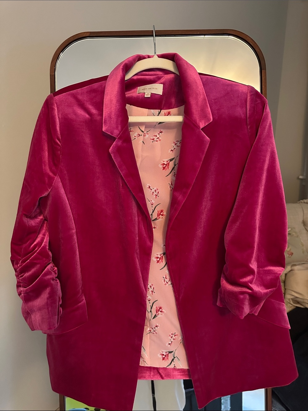 Skies Are Blue Hot Pink fuschia Velvet Blazer